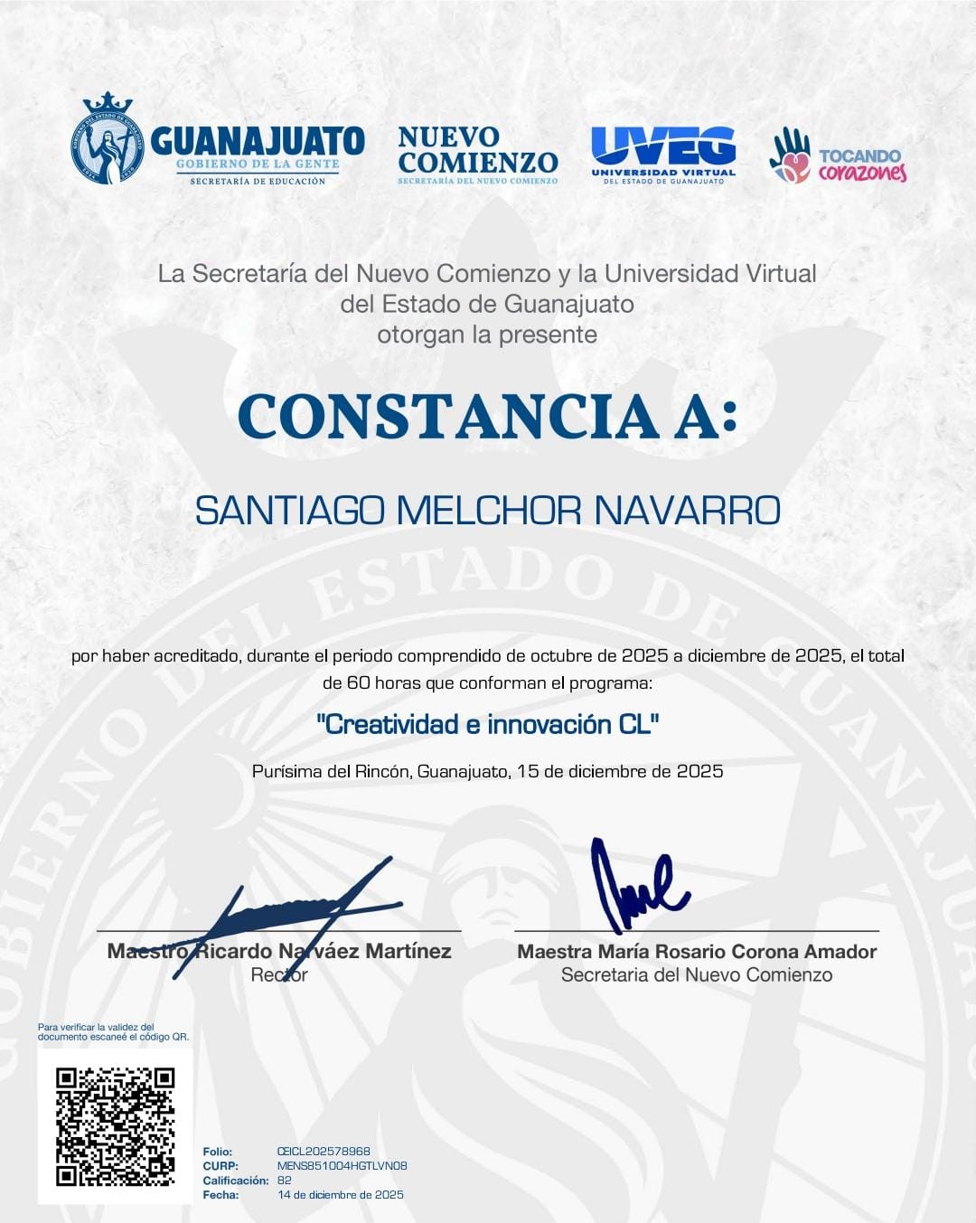 FELICIDADES A NUESTRO PTE MTRO SANTIAGO MELCHOR NAVARRO.